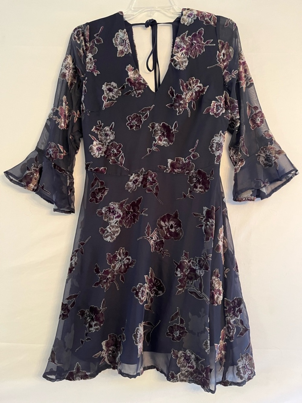 J.O.A. Velvet Burnout Floral Mini Dress Navy Blue M